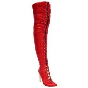 Cape Robbin Red Puffer Quilted Thigh High Boots 6